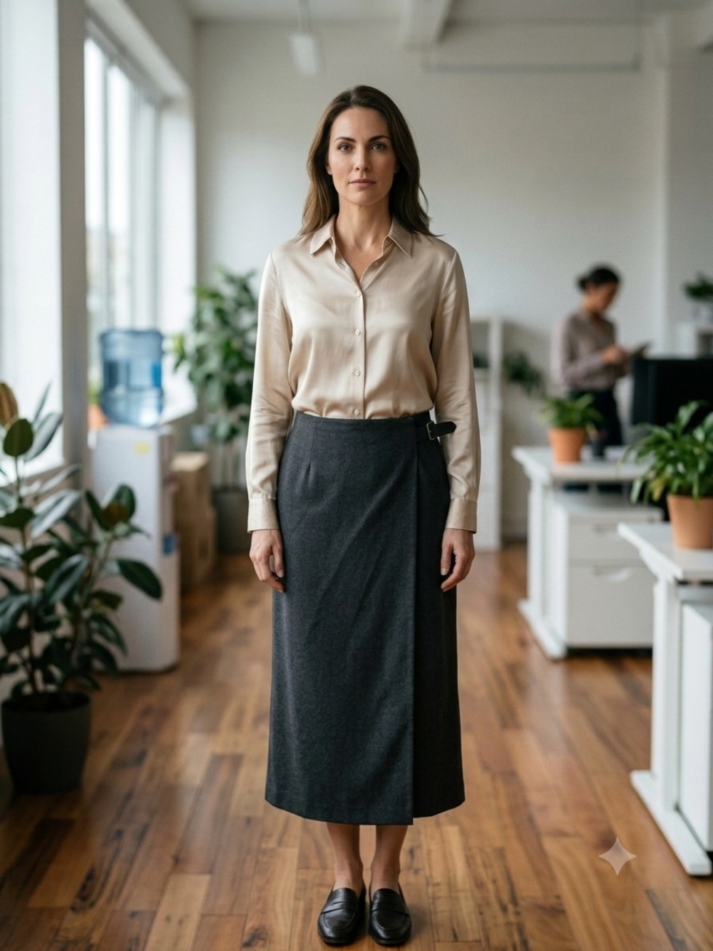 Talbots Petites 14 Gray Wool Twill Wrap Midi Skirt Buckle Lined